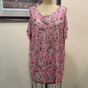 Alison Andrews Pink Floral Cold Shoulder Top